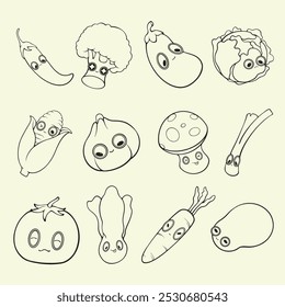 Vegetables cute Set illustration design line art