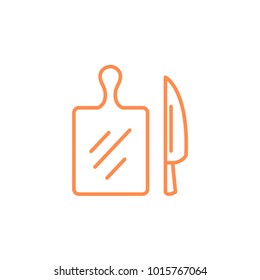 Vegetables Cutting Board with Knife icon. Kitchen appliances for cooking Illustration. Simple thin line style symbol.