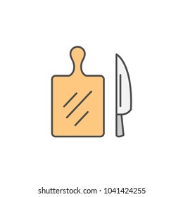 Vegetables Cutting Board with Knife icon. Kitchen appliances for cooking Illustration. Simple thin line style symbol.