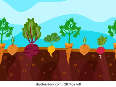 Vegetables decorative icons set growing in garden soil vector illustration