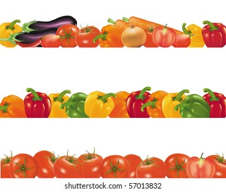 Vegetables design borders isolated on white. Photo-realistic vector.