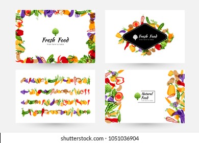 Vegetables. Design collection for menu, organic and natural food stores, packaging and advertising. Horizontal backgrounds, dividers and rhombus frame.