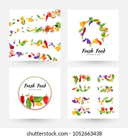 Vegetables. Design collection for menu, organic and natural food stores, packaging and advertising. Dividers, round label and frame
