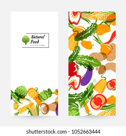 Vegetables. Design collection for menu, organic and natural food stores, packaging and advertising. Vertical flyers.