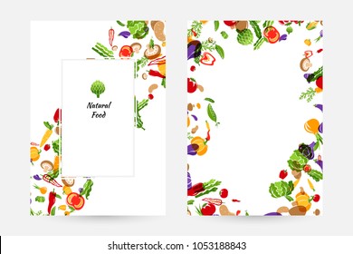 Vegetables. Design collection for menu, organic and natural food stores, packaging and advertising. Vertical posters with frame and borders decoration.