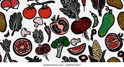 Vegetables. For design, print, wallpaper, paper, textiles. Vector overlapping seamless pattern.