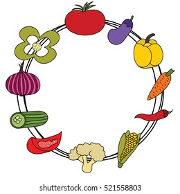 Vegetables design set. Cartoon frame border hand draw doodle vector illustration