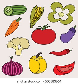 Vegetables design set. Cartoon free hand draw doodle vector illustration.