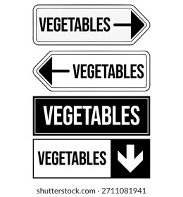 Vegetables Direction Signs Set – Black and White Arrow Signage Illustration