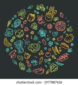 Vegetables doodle drawing collection. Vector illustration