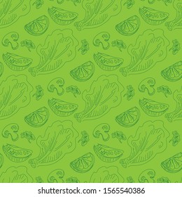 Vegetables doodle seamless pattern green