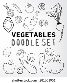 Vegetables doodle set. Set of elements suitable for your restaurant business. Set of elements 15