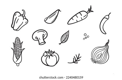 Vegetables doodle set. Hand drawn vector illustration