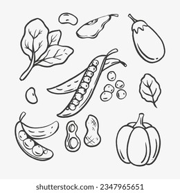 dibujo a mano del conjunto de doodle de verduras