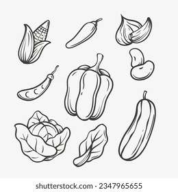 vegetables doodle set hand drawn illustration