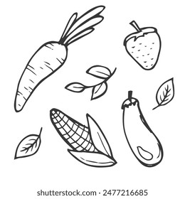 Vegetables doodle set. Hand drawn vector illustration