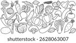 vegetables doodle set with sketch style. Hand drawn vegetable cartoon organic design elements set isolated white background.