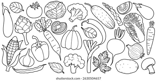 vegetables doodle set with sketch style. Hand drawn vegetable cartoon organic design elements set isolated white background.
