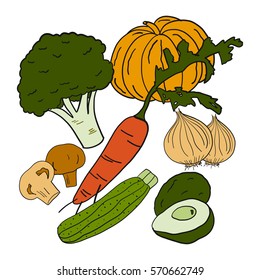 Vegetables doodle vector on white background
