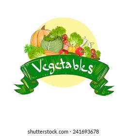 vegetables drawing set group with text banner vector illustration