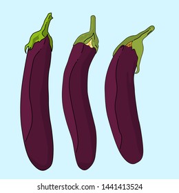 Vegetables - Eggplant Vector in cartoon style with black outline