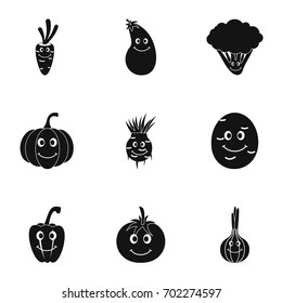 Vegetables emoji icon set. Simple set of 9 vegetables emoji vector icons for web isolated on white background