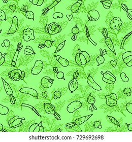 Vegetables endless green background pattern. Vector illustration.