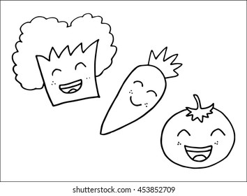 vegetables with expression on white background