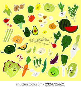 vegetables with face colored flat illustration vector iconHands can move.