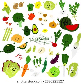 vegetables with face colored flat illustration vector iconHands can move.(vector only)