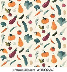 Vegetables in fall colors, seamless pattern