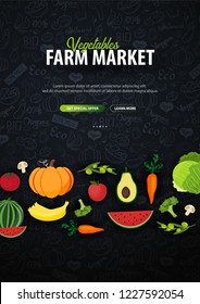 Vegetables Farm Market. Hand-draw doodle background. Vector illustration