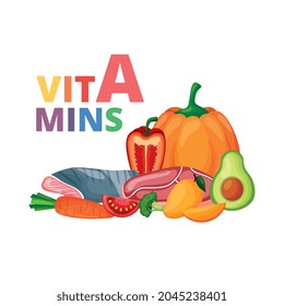 vegetables and fish healthy food .vector illustration