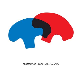 Vegetables flat abstract vector. Red blue element mushrooms. Tropical vegetables illustration. EPS 10. Summer harvest icons. Fruit red blue colors.  Can be use for restaurants menu, cover, packaging.
