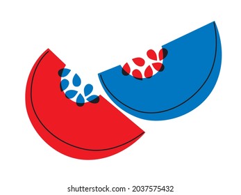 Vegetables flat abstract vector. Red blue element pumpkin. Tropical vegetables illustration. EPS 10. Summer harvest icons. Fruit red blue colors.  Can be use for restaurants menu, cover, packaging.
