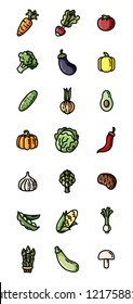 Vegetables flat colorful icons. Set of vector icons for web