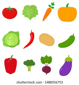 Vegetables flat icon set, logo isolated on white background