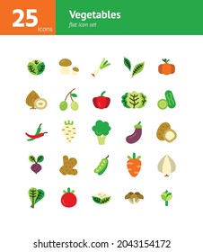Vegetables flat icon set. Vector and Illustration.