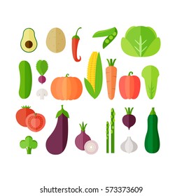 Vegetables flat icon set. Vector illustration
