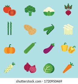 vegetables flat icon set with white background. 
