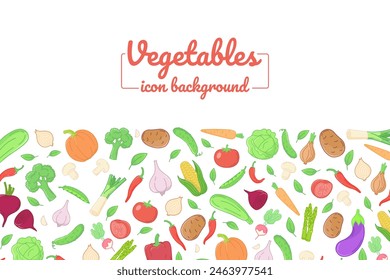 Vegetables flat icons. illustration, card, posters, banners. Horizontal background.