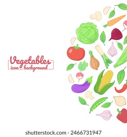 Vegetables flat icons. illustration, card, posters, banners. round design