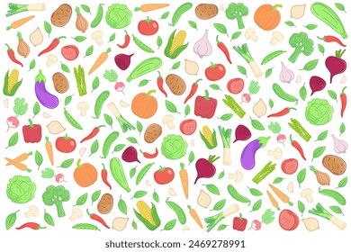 Vegetables flat icons. illustration, card, posters, banners, background.
