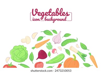 Vegetables flat icons. illustration, card, posters, banners. round design