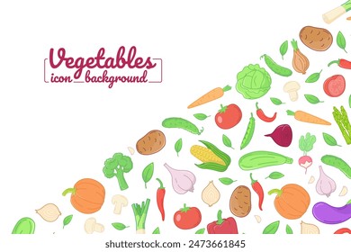 Vegetables flat icons. illustration, card, posters, banners. diagonal background.