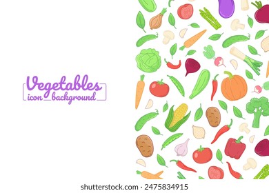 Vegetables flat icons. illustration, card, posters, banners. Vertical background.