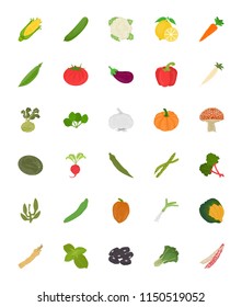 Vegetables flat Icons set 