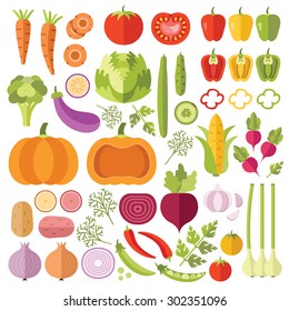 Vegetables flat icons set. Colorful flat design concepts for web banners, web sites, printed materials, infographics