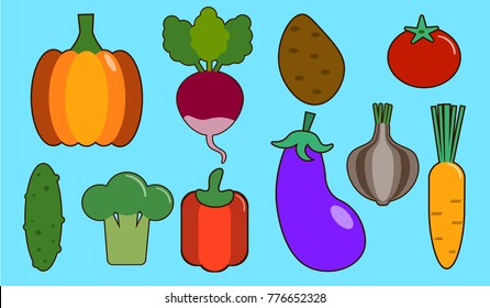 Vegetables flat icons set. Colorful flat design concepts for web banners, web sites, printed materials, infographics vector illustration EPS
