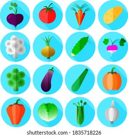 Gemüse flache Symbole gesetzt. Kreative, farbige Flach-Design-Vektorgrafiken